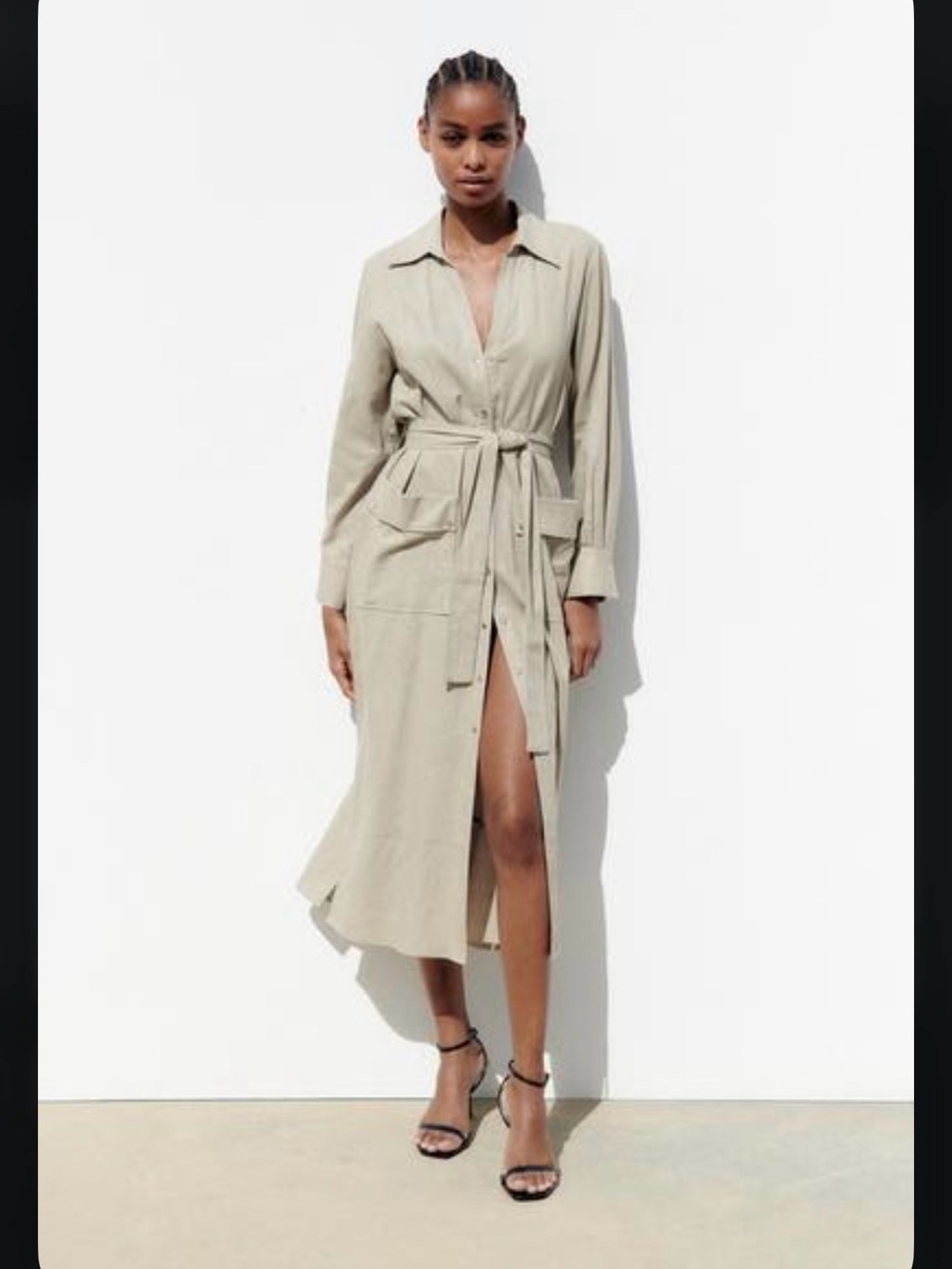 Zara Linen Blend Midi Dress (Size M)